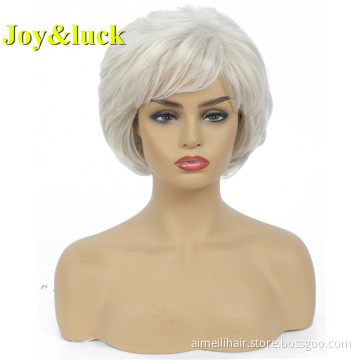 Blond Short Wig for Women Ladies Hair Party Wholesale Wigs With Bangs Blonde White Natural Short Straight Synthetic Hair Wigs
